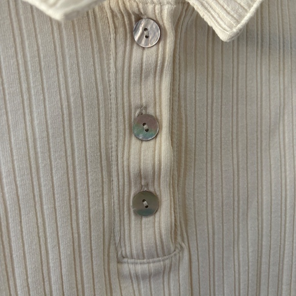 Madewell Ribbed Long Sleeve Polo Shirt Women's Medium Cream Boxy Preppy Academia - Picture 6 of 11